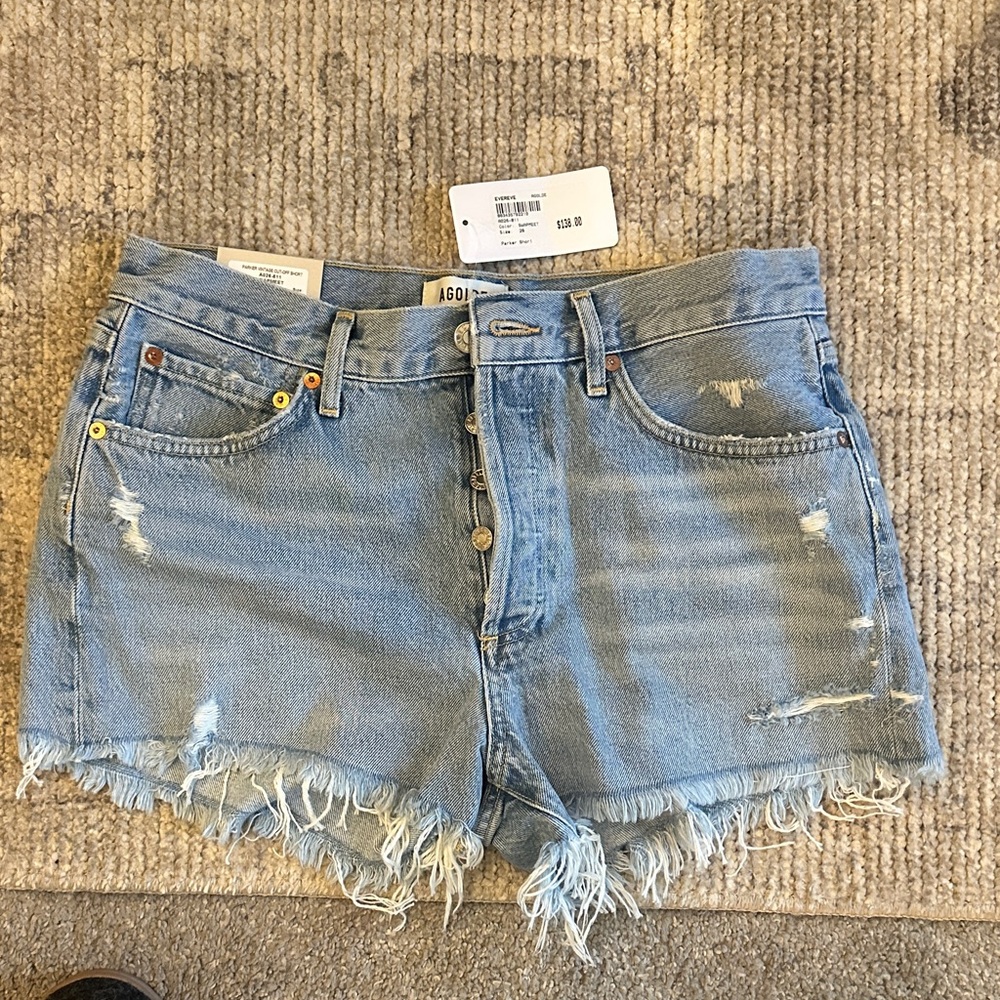 Agolde Frayed Hem Jean Shorts - Light Blue